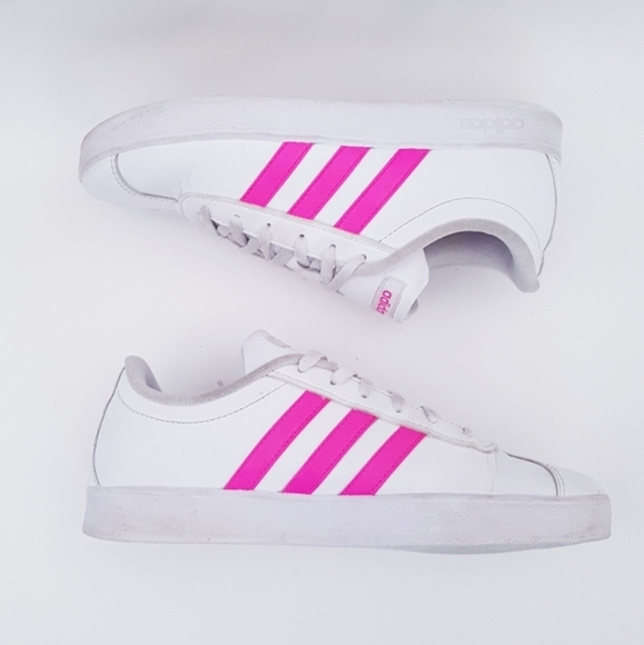 2/$20 Adidas White & Hot Pink 3 Stripe Runners Size 5 fits 6